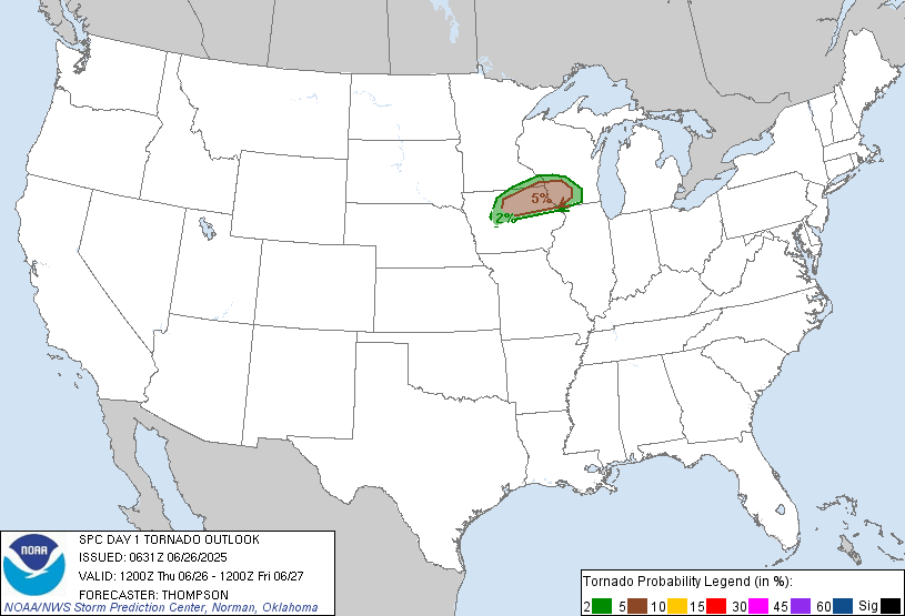 20250626 1200 UTC Day 1 Tornado Probabilities Graphic