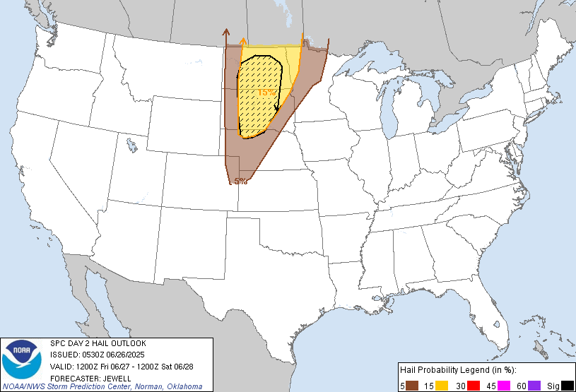 20250626 0600 UTC Day 2 Large Hail Probabilities Graphic