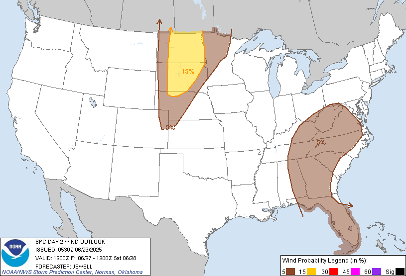 20250626 0600 UTC Day 2 Damaging Wind Probabilities Graphic